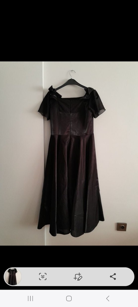 Siyah Midi V Yaka Gotik Abiye Elbise - Görsel 3