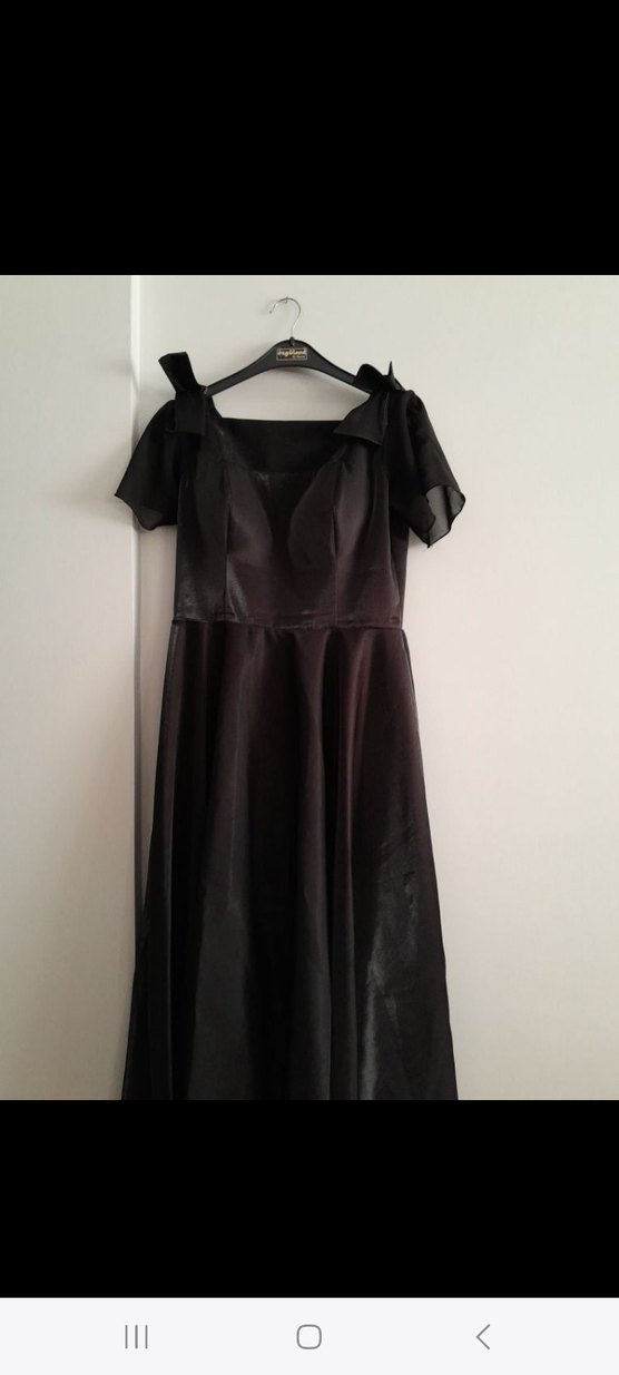 Siyah Midi V Yaka Gotik Abiye Elbise - Görsel 2