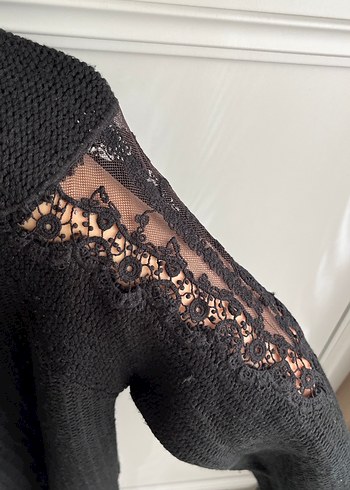 Siyah Örgü Kadın Kazak, Uzun Kollu, Salaş - Görsel 3