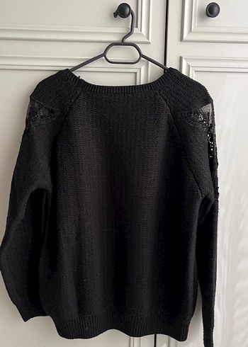 Siyah Örgü Kadın Kazak, Uzun Kollu, Salaş - Görsel 2