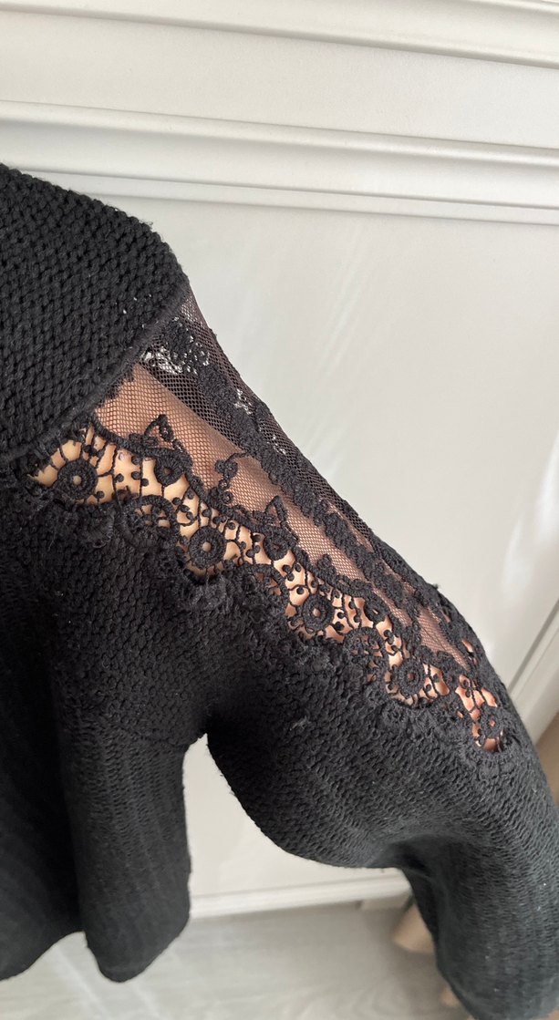 Siyah Örgü Kadın Kazak, Uzun Kollu, Salaş - Görsel 3