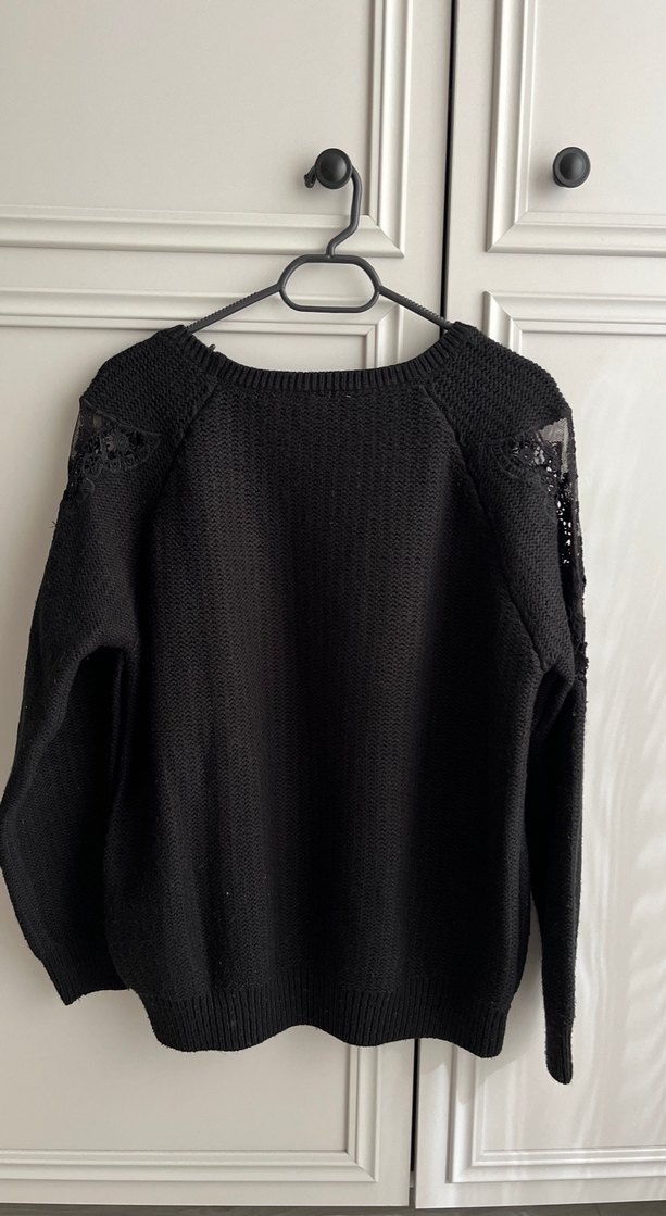 Siyah Örgü Kadın Kazak, Uzun Kollu, Salaş - Görsel 2