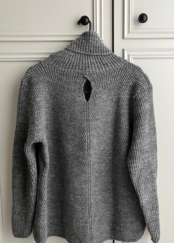 Gri Kadın Boğazlı Örgü Yün Kazak - Görsel 2