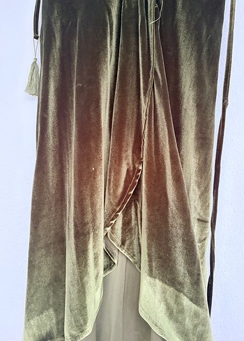 Kadife V Yaka Kuşaklı elbise - Görsel 5