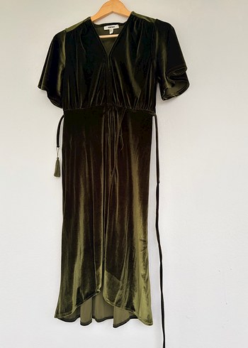 Kadife V Yaka Kuşaklı elbise - Görsel 3