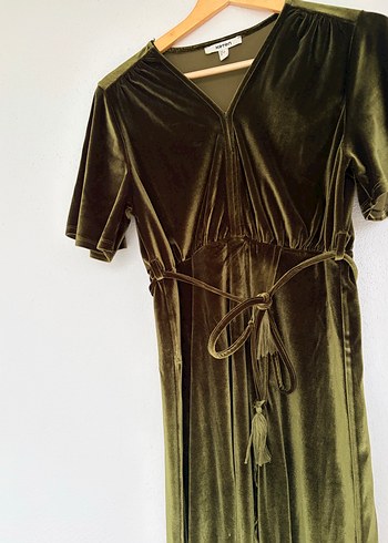 Kadife V Yaka Kuşaklı elbise - Görsel 2