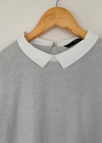 Gri simli Kadın Uzun Kollu bluz-gömlek yaka - Görsel 2