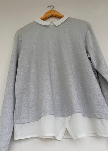 Gri simli Kadın Uzun Kollu bluz-gömlek yaka - Görsel 3