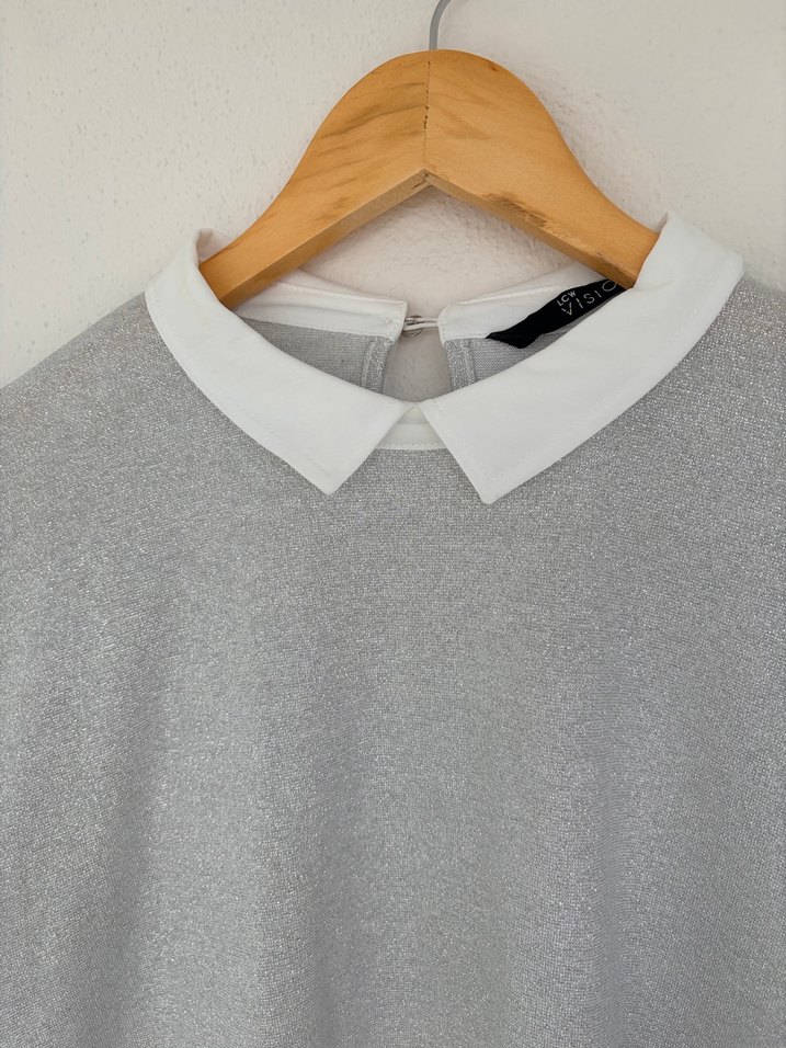 Gri simli Kadın Uzun Kollu bluz-gömlek yaka - Görsel 2