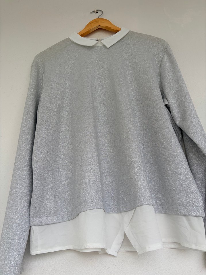 Gri simli Kadın Uzun Kollu bluz-gömlek yaka - Görsel 3