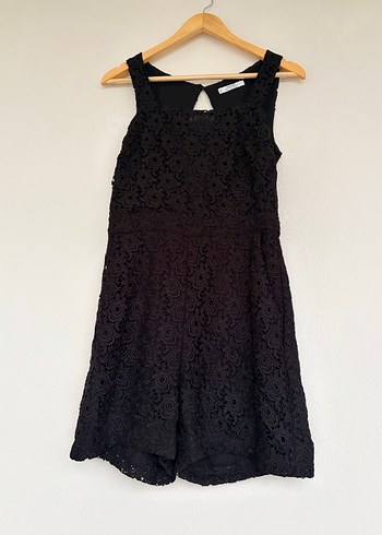 Dantel Detaylı Siyah şortlu tulum - Görsel 4