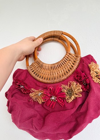 Bordo Nakışlı Bohem Kadın Çanta - Görsel 3