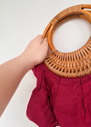 Bordo Nakışlı Bohem Kadın Çanta - Görsel 6