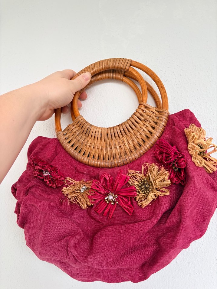 Bordo Nakışlı Bohem Kadın Çanta - Görsel 2