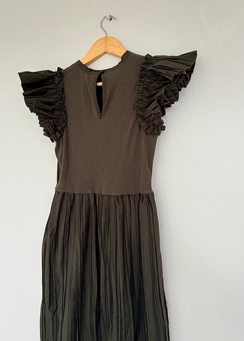 Pileli Uzun Keten Elbise - Görsel 5