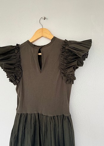 Pileli Uzun Keten Elbise - Görsel 4