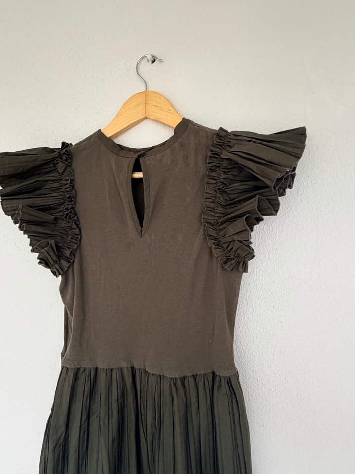 Pileli Uzun Keten Elbise - Görsel 4