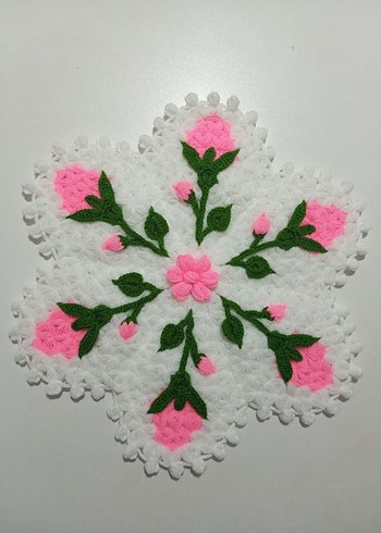 Kırmızı Çiçekli El Örgüsü banyo lifi - Görsel 6