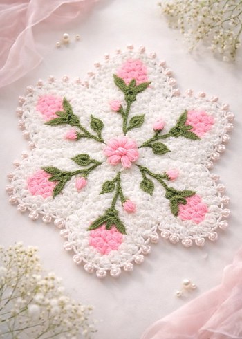 Kırmızı Çiçekli El Örgüsü banyo lifi - Görsel 3