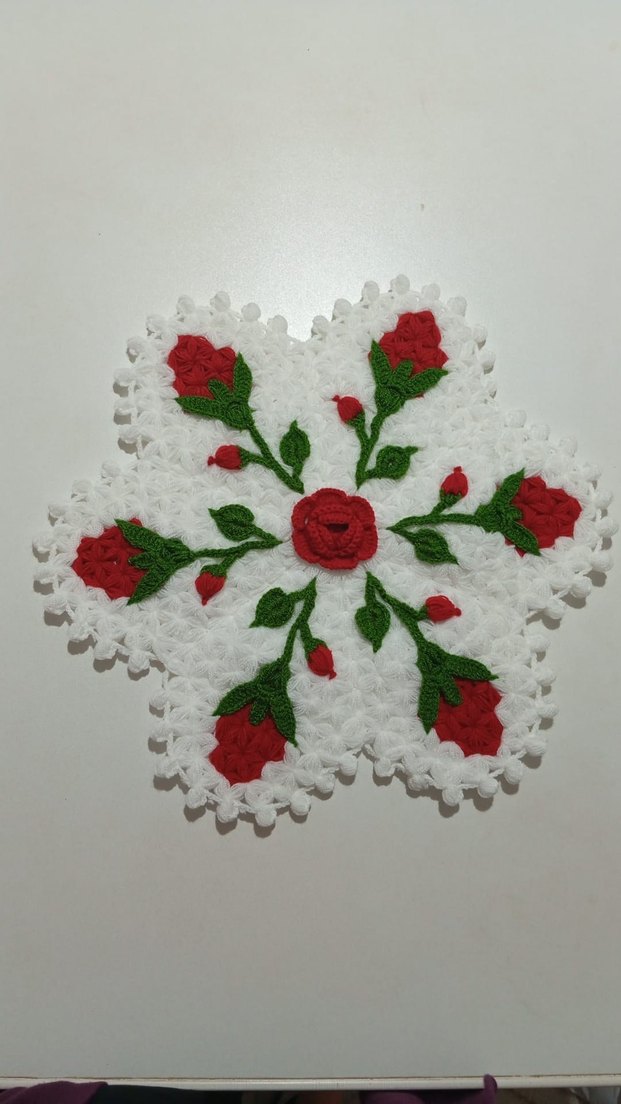 Kırmızı Çiçekli El Örgüsü banyo lifi - Görsel 2