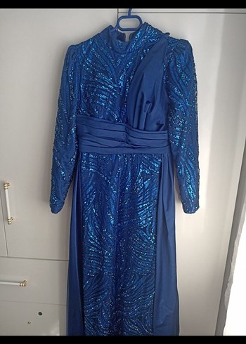 Mavi Payetli Uzun Abiye Elbise - Görsel 3