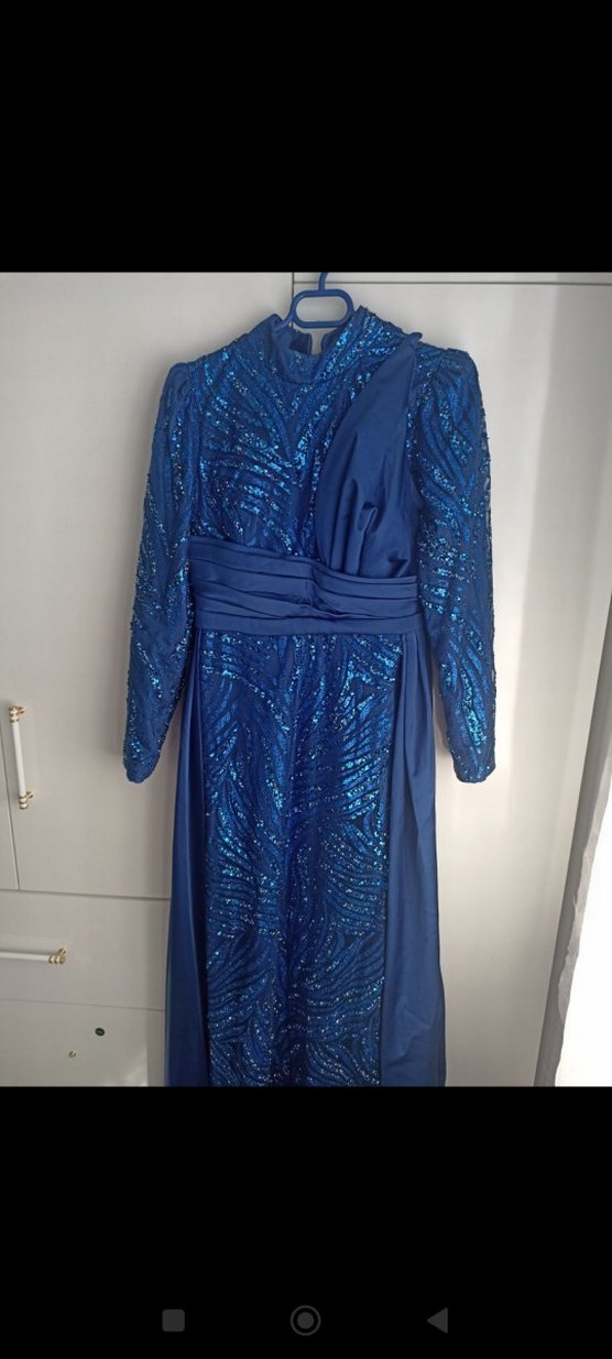 Mavi Payetli Uzun Abiye Elbise - Görsel 3