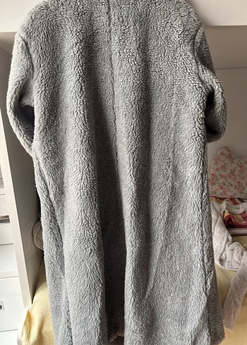 Gri Uzun Peluş Kadın Kaban - Görsel 4