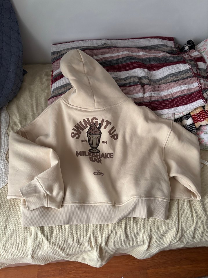 Bej Kapüşonlu Rahat Kesim Sweatshirt - Görsel 3