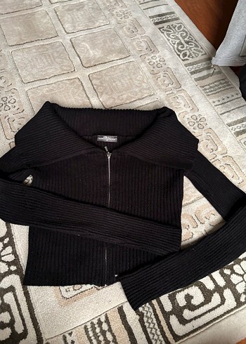 Siyah Yarım Fermuarlı Uzun Kollu Örgü Kazak - Görsel 3