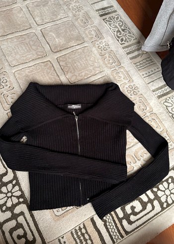 Siyah Yarım Fermuarlı Uzun Kollu Örgü Kazak - Görsel 4