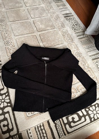 Siyah Yarım Fermuarlı Uzun Kollu Örgü Kazak - Görsel 2