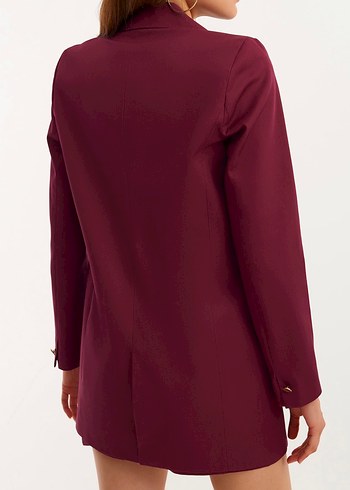 Bordo Düğmeli Kadın Midi Blazer Ceket - Görsel 2