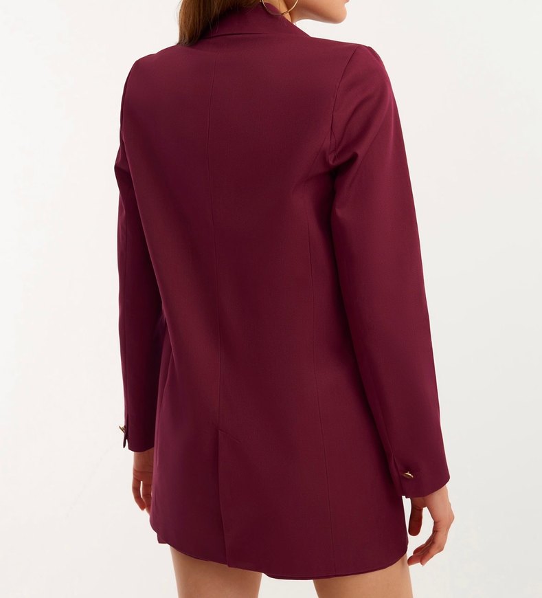 Bordo Düğmeli Kadın Midi Blazer Ceket - Görsel 2