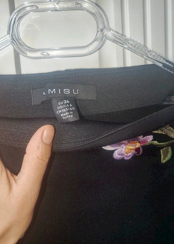 Nakışlı Siyah Midi  Etek - Görsel 3