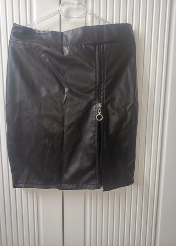 Fermuarlı Siyah Deri Midi Etek - Görsel 2