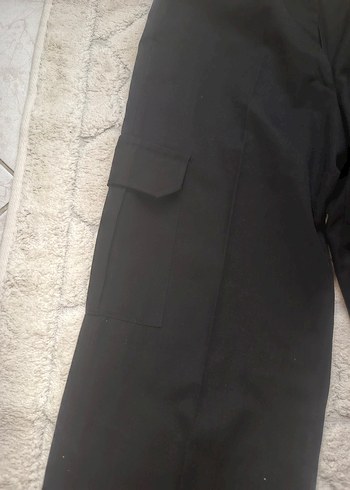 Siyah Rahat Kesim Kadın Kumaş kargo pantolon - Görsel 3