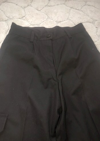 Siyah Rahat Kesim Kadın Kumaş kargo pantolon - Görsel 2