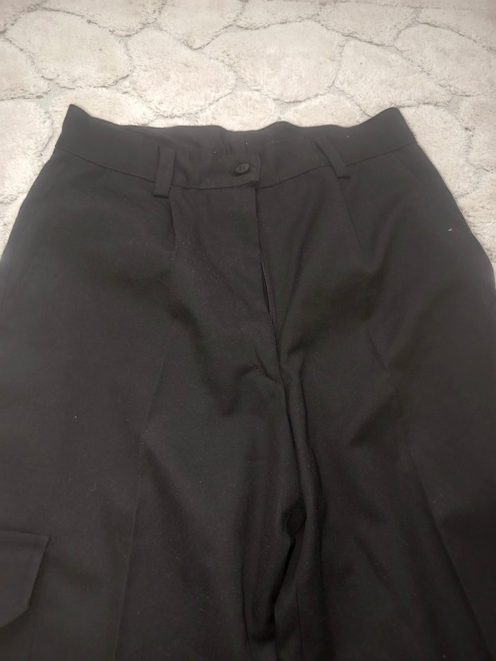 Siyah Rahat Kesim Kadın Kumaş kargo pantolon - Görsel 2