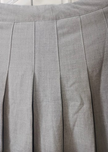 Gri Keten Pilili Mini Etek - Görsel 2