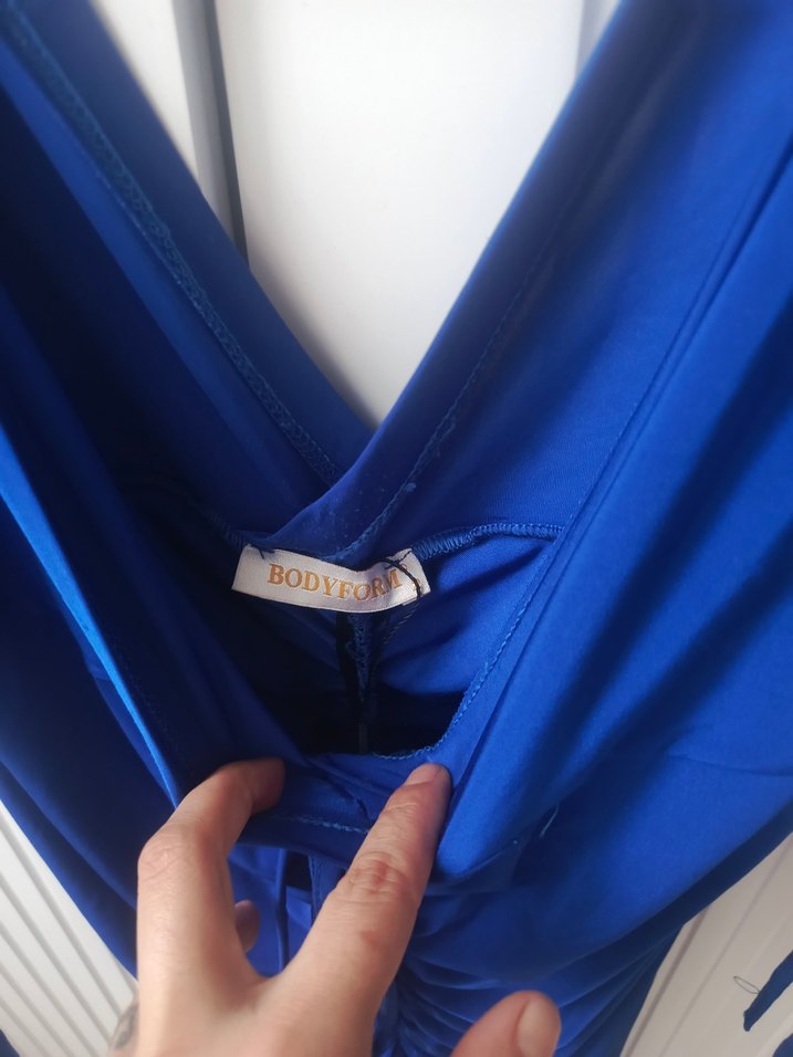 Mavi Drapeli V Yaka Midi Elbise - Görsel 5