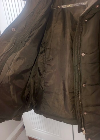 Düğmeli Kadın haki Midi Kışlık mont - Görsel 5