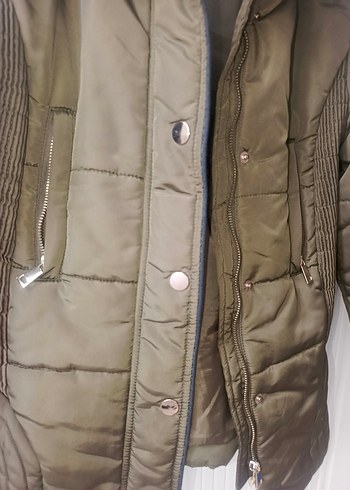 Düğmeli Kadın haki Midi Kışlık mont - Görsel 4