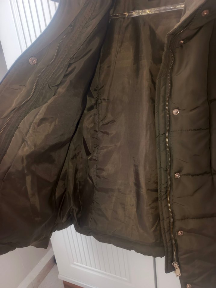 Düğmeli Kadın haki Midi Kışlık mont - Görsel 5