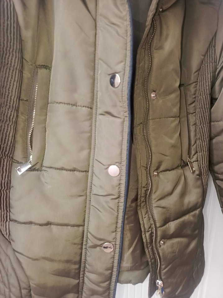 Düğmeli Kadın haki Midi Kışlık mont - Görsel 4