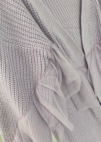 Uzun Kollu Lila Fırfırlı Kadın Hırka - Görsel 2