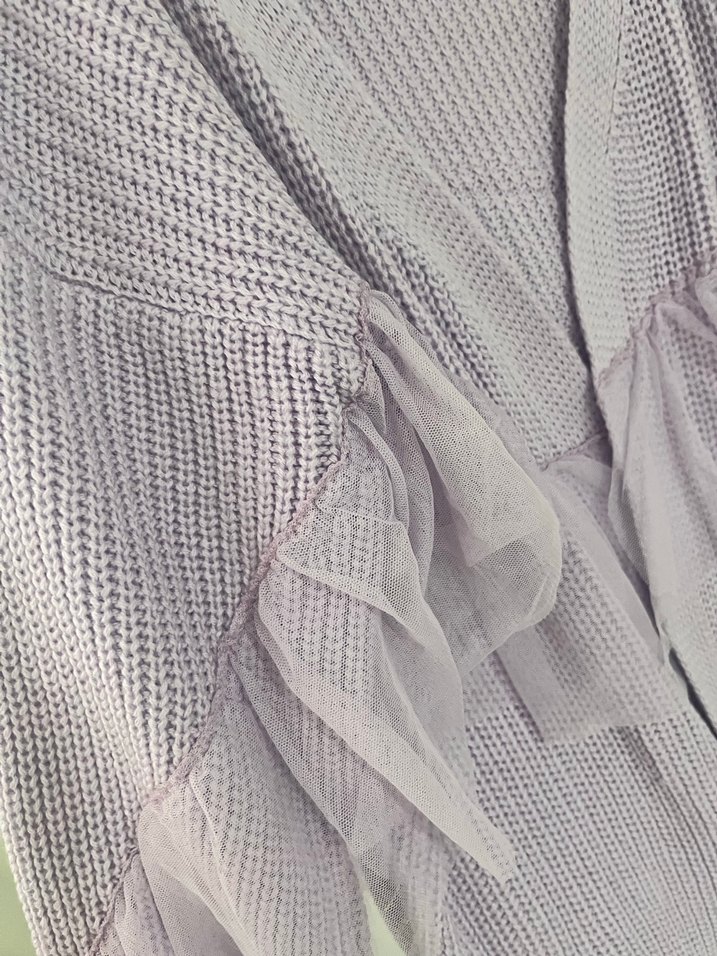 Uzun Kollu Lila Fırfırlı Kadın Hırka - Görsel 2