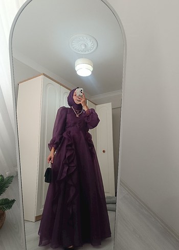 Uzun Mor Fırfırlı  Abiye Elbise - Görsel 2