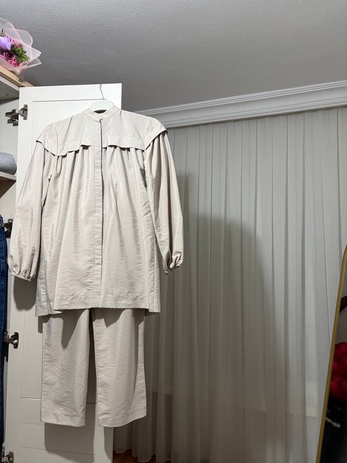 Bej Kadın Uzun Keten Takım - Görsel 3