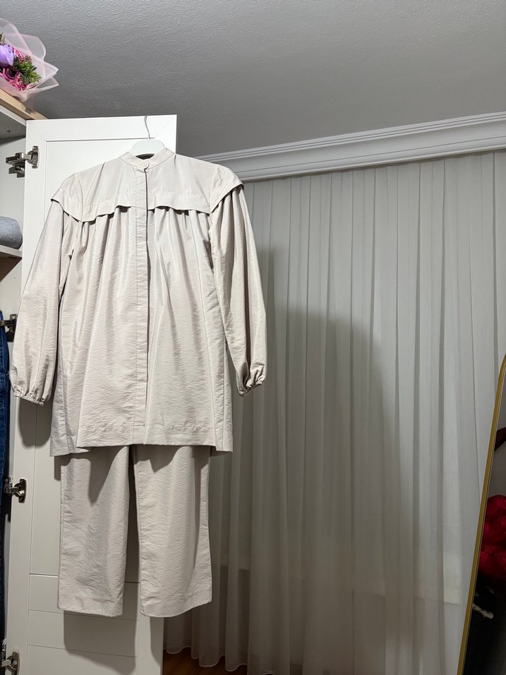 Bej Kadın Uzun Keten Takım - Görsel 2