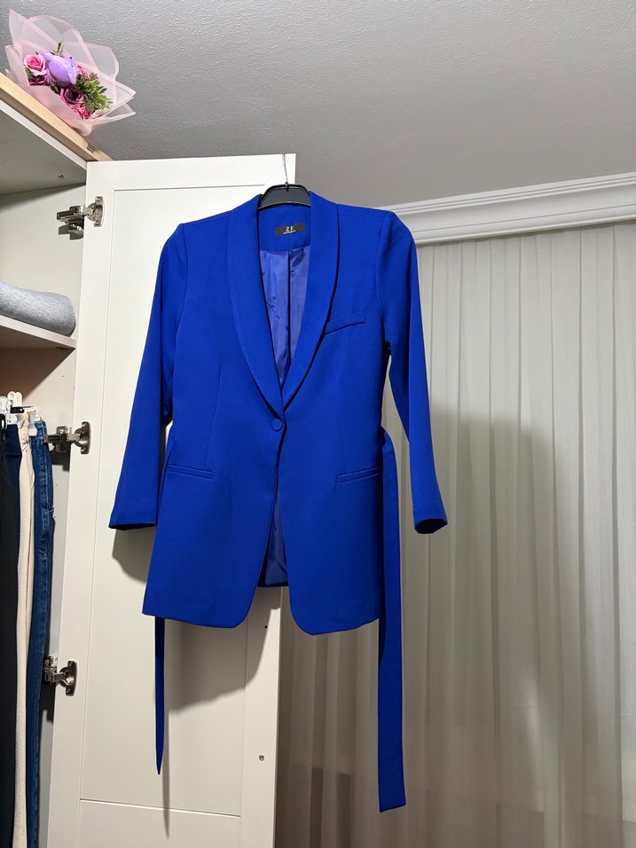 Mavi Kemerli Kadın Blazer - Görsel 3